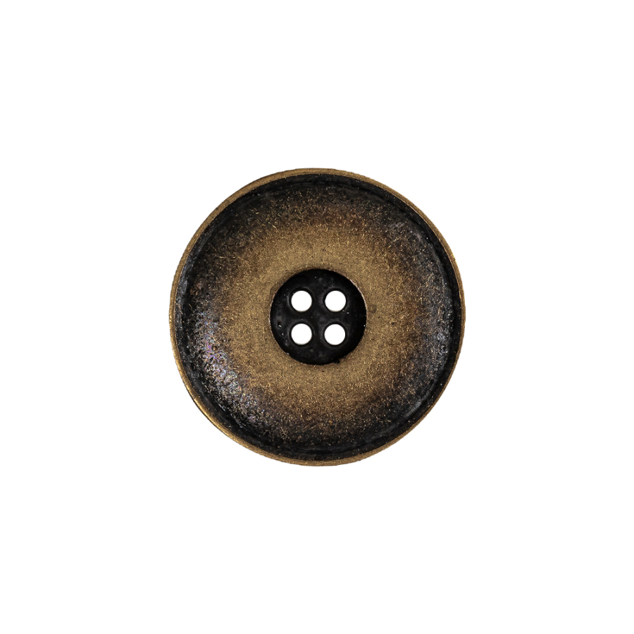 Weathered Brass Narrow Rim Low Convex 4-Hole Metal Button - 32L/20mm | Mood Fabrics