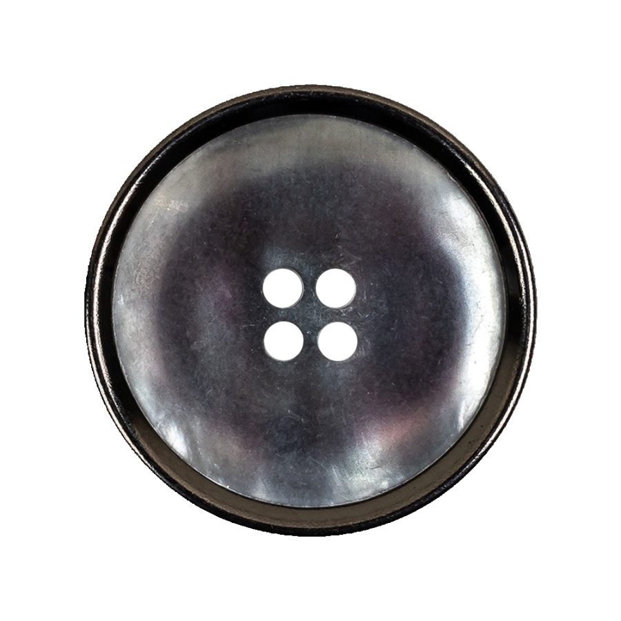 Italian Iridescent Gray 4 Hole Button with Gunmetal Rim - 44L/28mm | Mood Fabrics