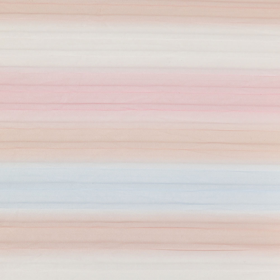 Pink, Peach and Blue Ombre Stripes Pleated Tulle | Mood Fabrics