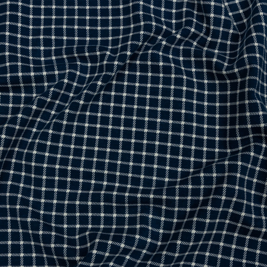 Deep Blue and White Checkered Stretch Cotton Jersey | Mood Fabrics