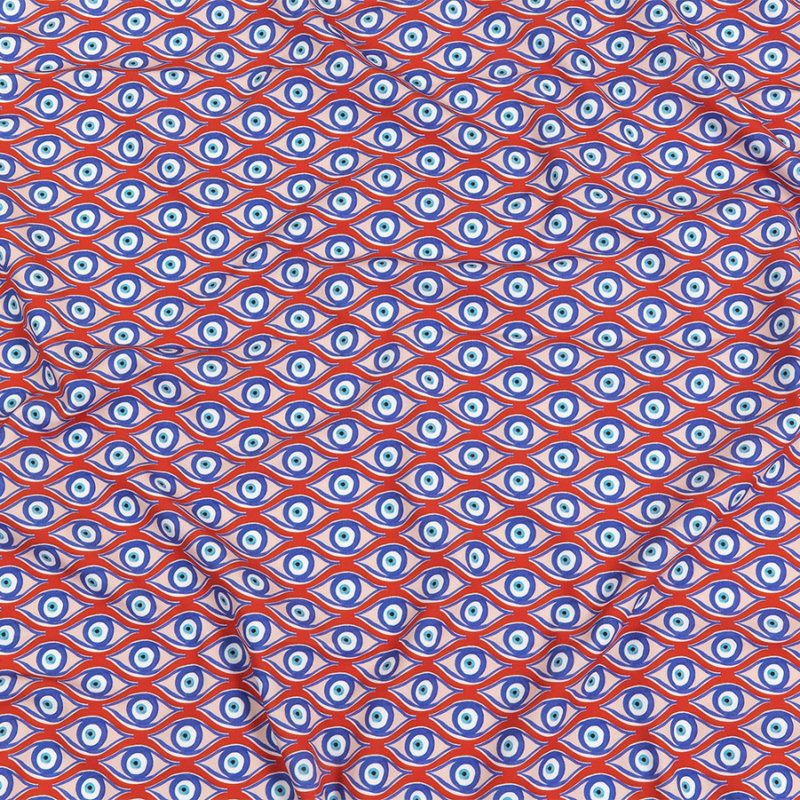 Red, White and Blue Evil Eye Caye UV Protective Compression Swimwear Tricot with Aloe Vera Microcapsules | Mood Fabrics