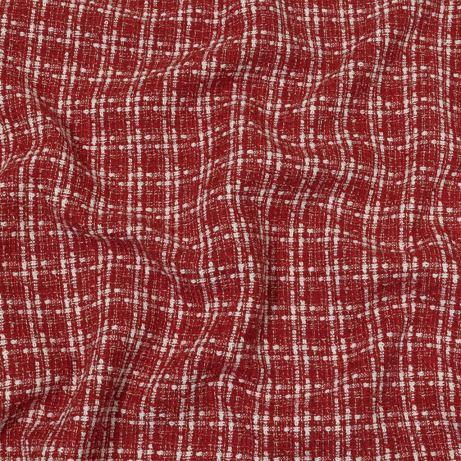 Red and White Plaid Polyester and Wool Tweed | Mood Fabrics