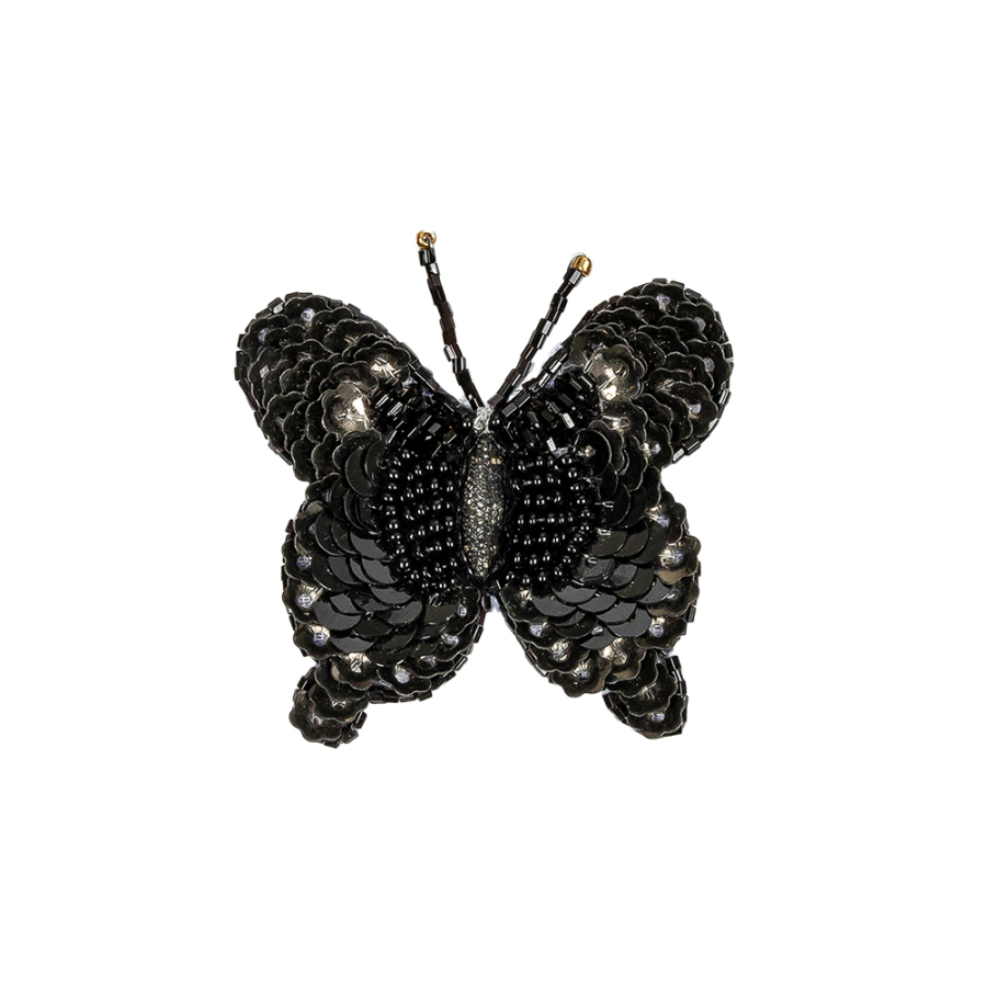 Black Butterfly Beaded and Sequined Applique - 2.125" X 2" | Mood Fabrics