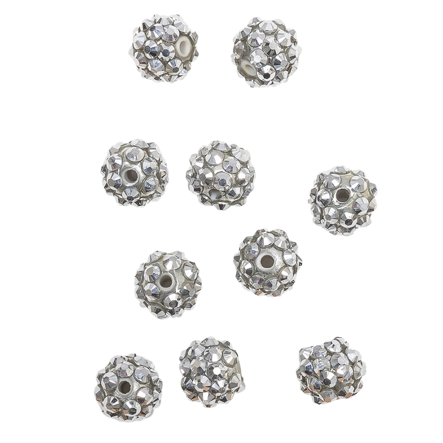 Silver AB Rhinestone and Resin Faceted 12mm Beads - 10pc | Mood Fabrics