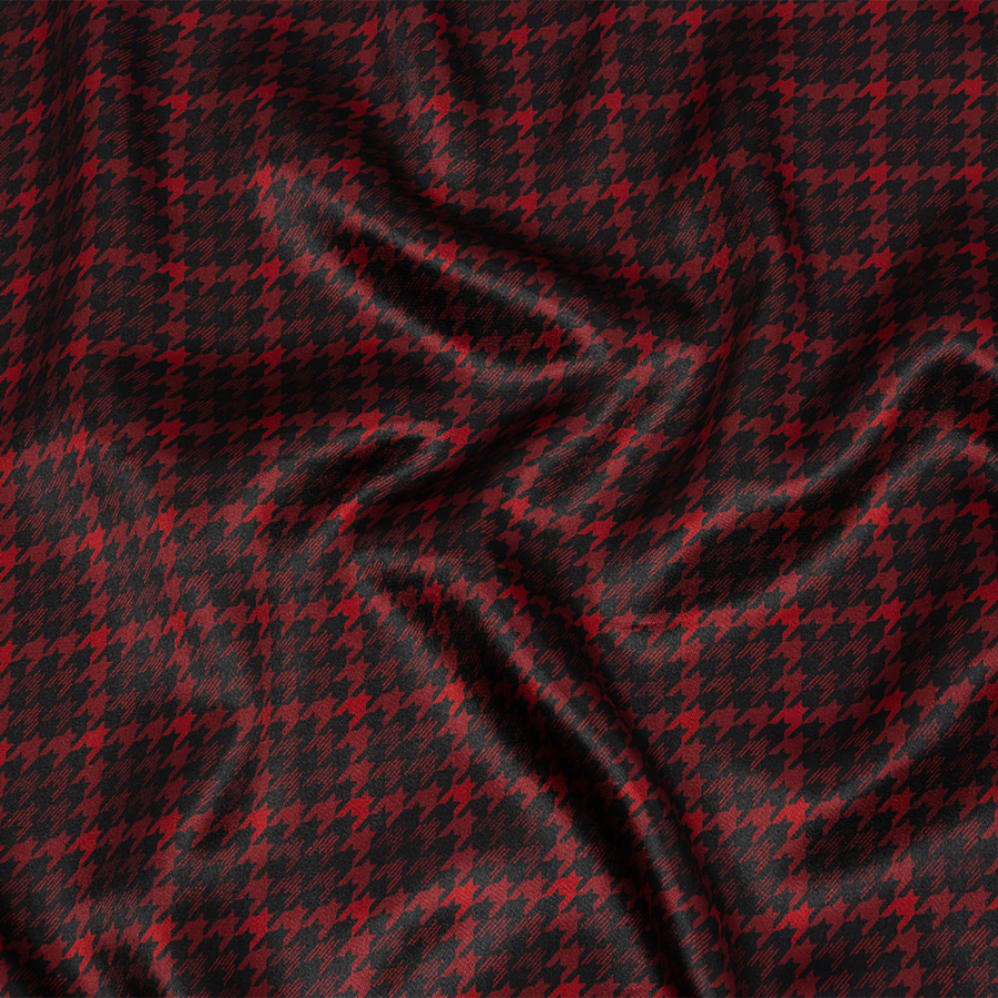 Racing Red and Black Houndstooth Check Polyester Twill Lining | Mood Fabrics