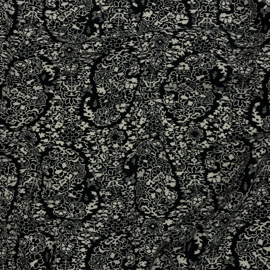 Black and White Floral Paisley Stretch Cotton Jersey | Mood Fabrics