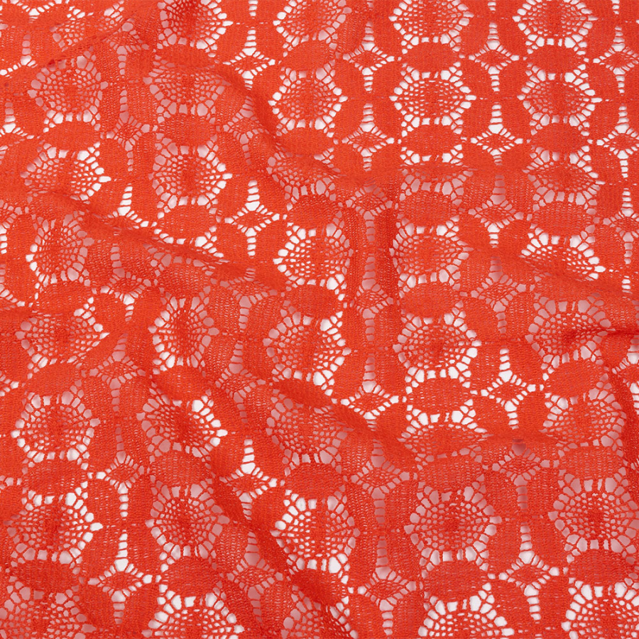 Famous Australian Designer Hot Coral Geometric Floral Cotton and Nylon Crochet Lace | Mood Fabrics