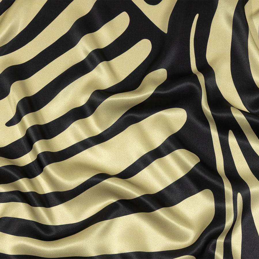 Italian Black and Beige Oversized Leaves Silk Charmeuse | Mood Fabrics
