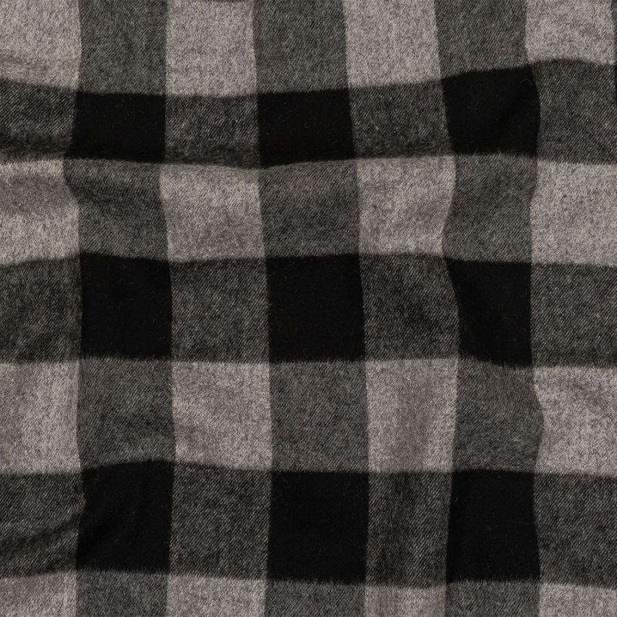 Balenciaga Italian Gray and Black Buffalo Check Brushed Cotton Twill Flannel | Mood Fabrics