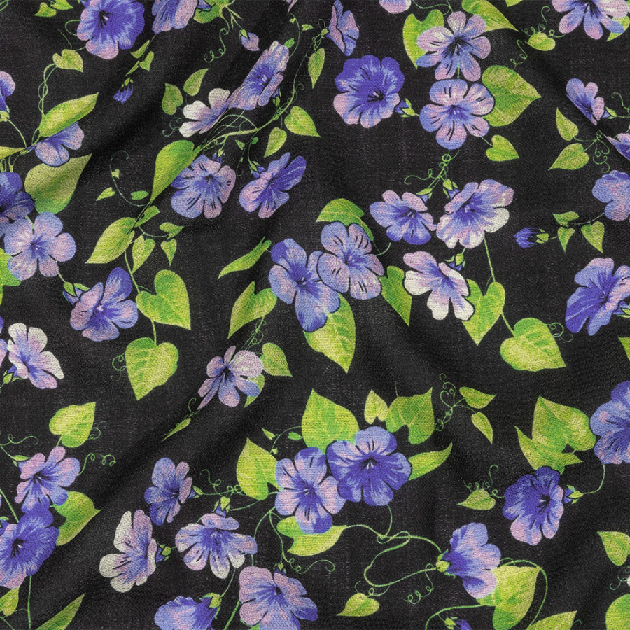 Balenciaga Italian Purple, Vibrant Green and Black Violets Wool Crepe | Mood Fabrics