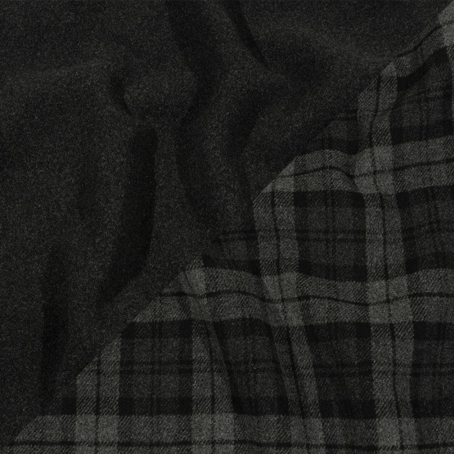 Balenciaga Italian Black and Raven Tartan Cashmere and Wool Blend Double Cloth Coating | Mood Fabrics