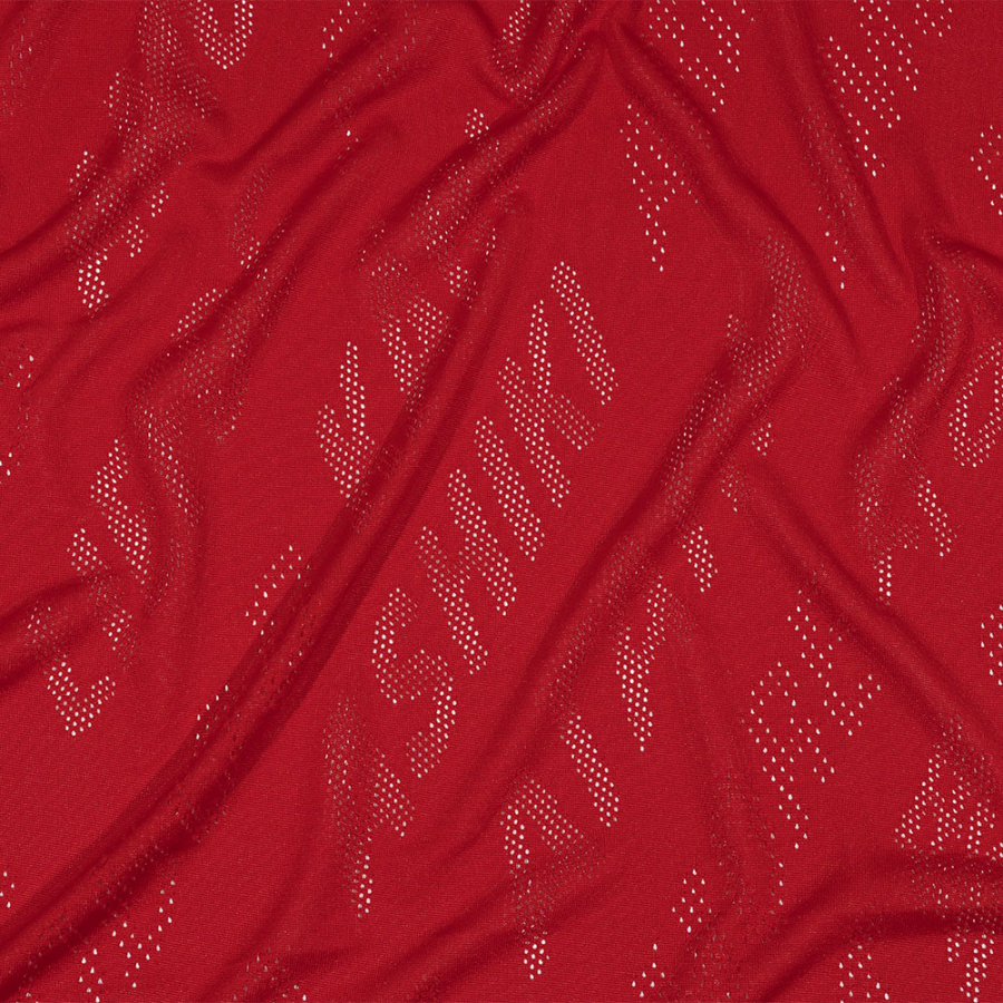 Balenciaga Italian Red Words of Love Perforated Polyester and Cupro Jersey | Mood Fabrics