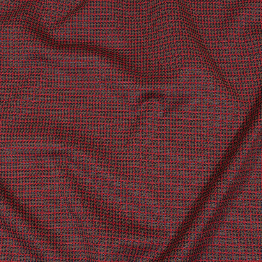 Balenciaga Italian Red, Navy and Brown Checked Stretch Nylon and Viscose Jacquard Knit | Mood Fabrics