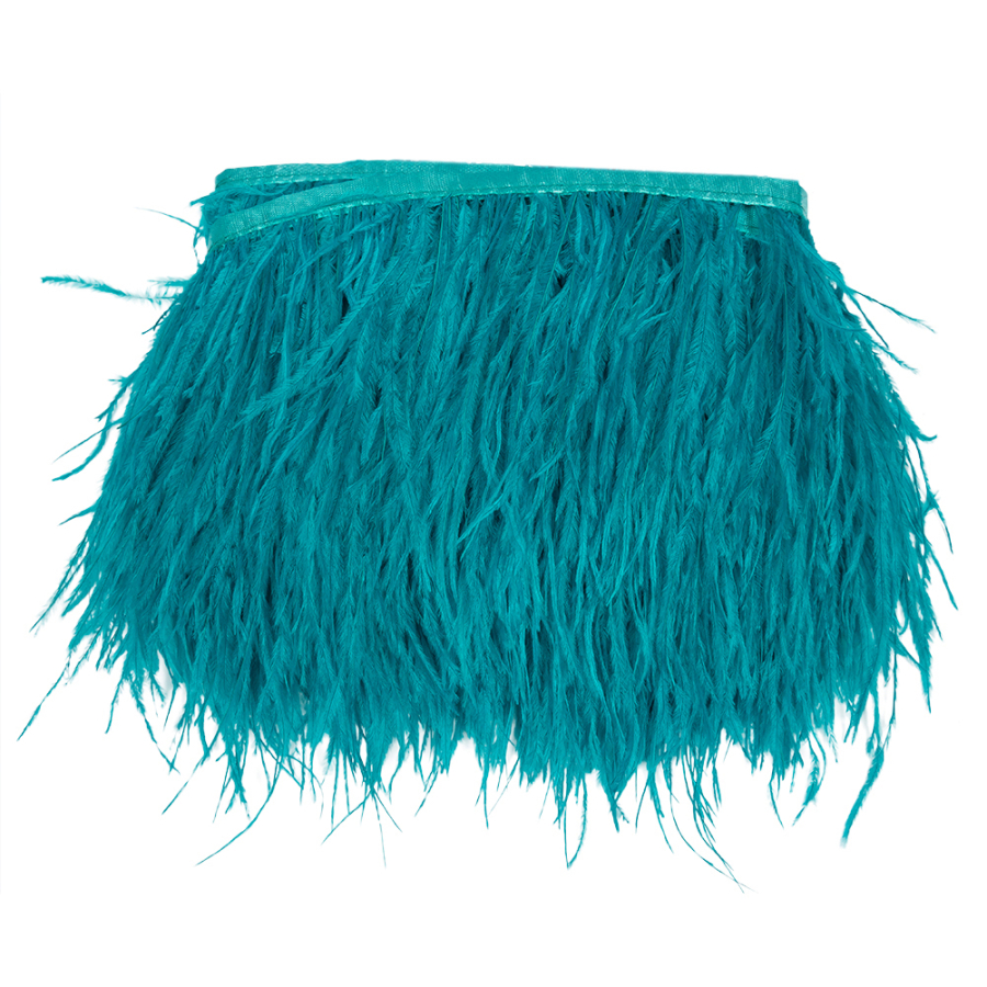 Turquoise Single Ply Ostrich Feather Fringe Trim - 5" | Mood Fabrics