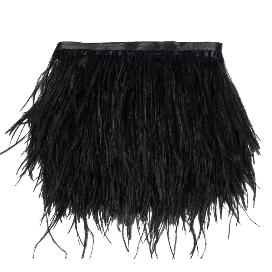 Black Single Ply Ostrich Feather Fringe Trim - 5" | Mood Fabrics