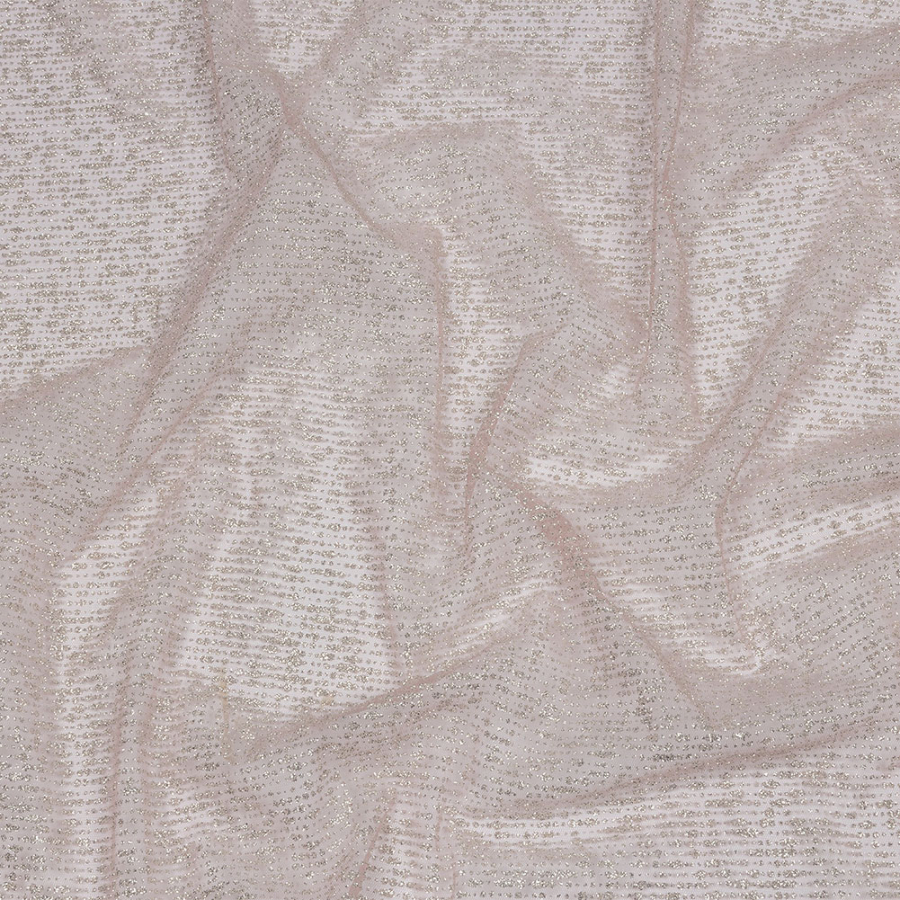 Flare Rose and Silver Abstract Striations Luxury Glitter Tulle | Mood Fabrics