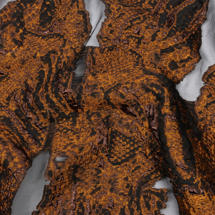 Metallic Alloy Orange and Black Abstract Luxury Burnout Brocade | Mood Fabrics