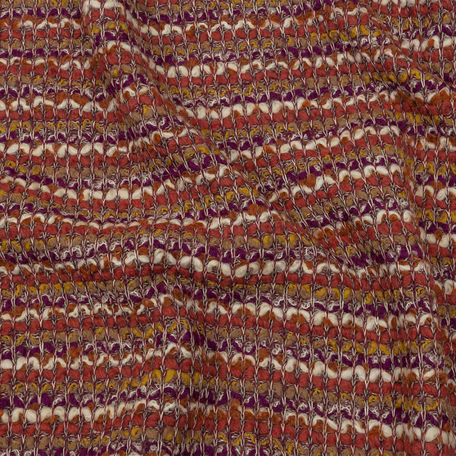 Magenta, Desert Rose and White Boucle Stripes Chunky Wool Blend Sweater Knit | Mood Fabrics