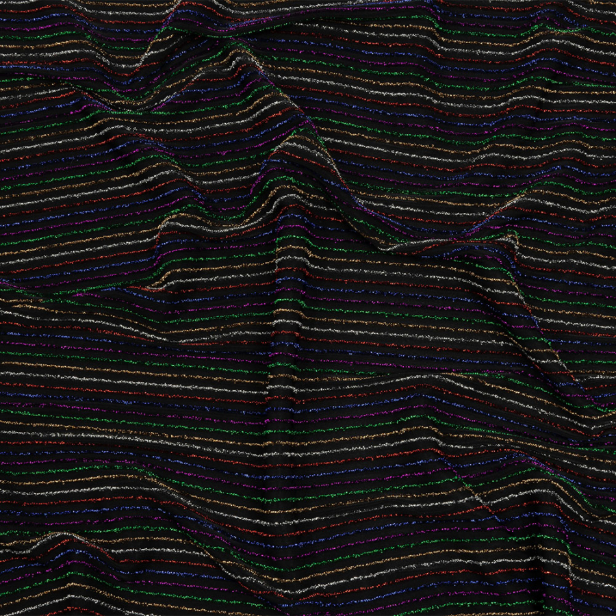 Black and Rainbow Striped Stretch Nylon Knit | Mood Fabrics