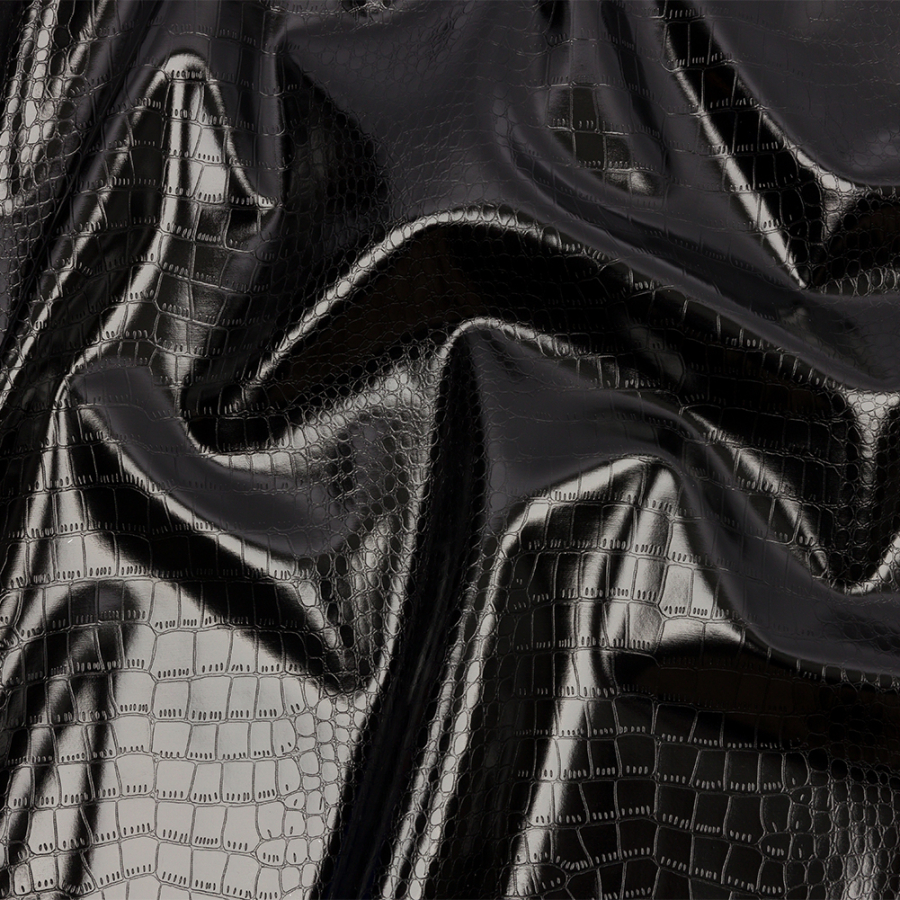 Black Alligator Stretch Faux Patent Leather | Mood Fabrics