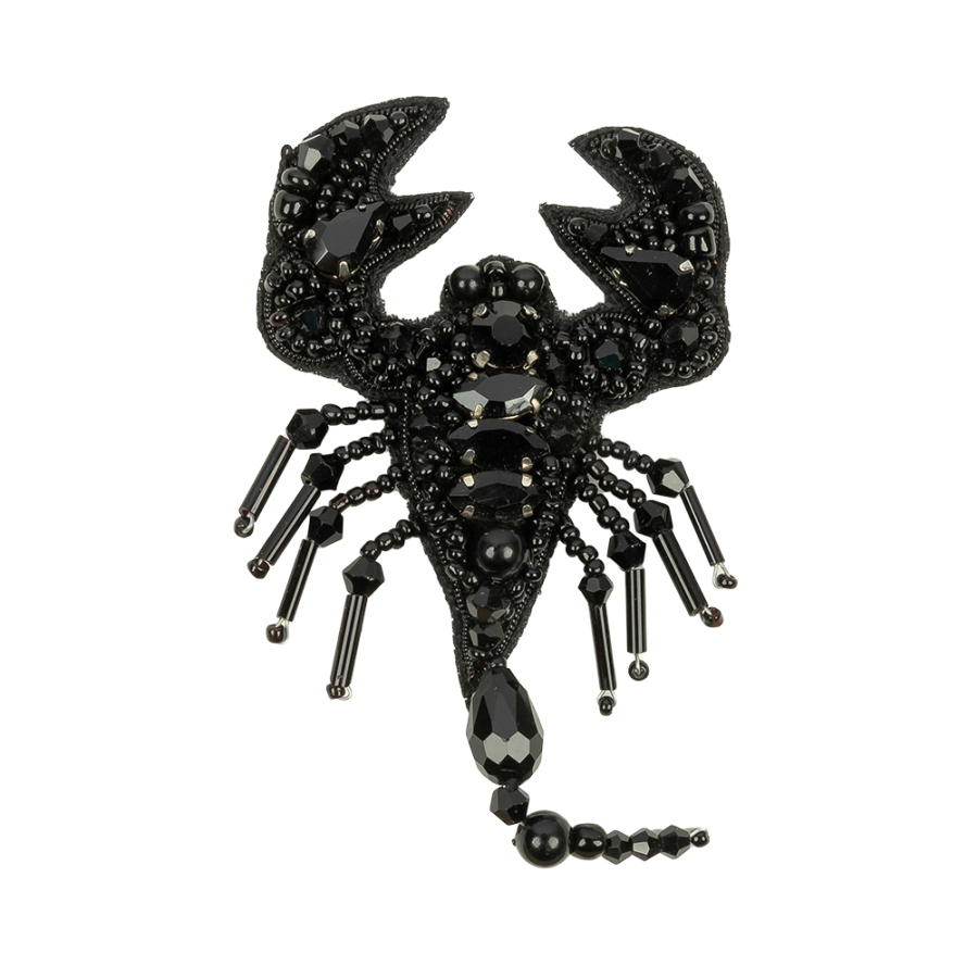 Black Scorpion Rhinestones and Glass Beaded Applique - 2.75" x 2.15" | Mood Fabrics