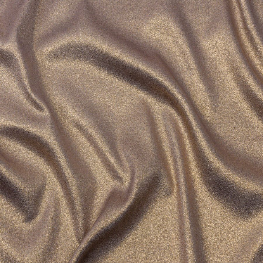 Devyn Gray and Gold Foiled Stretch Polyester Crepe | Mood Fabrics