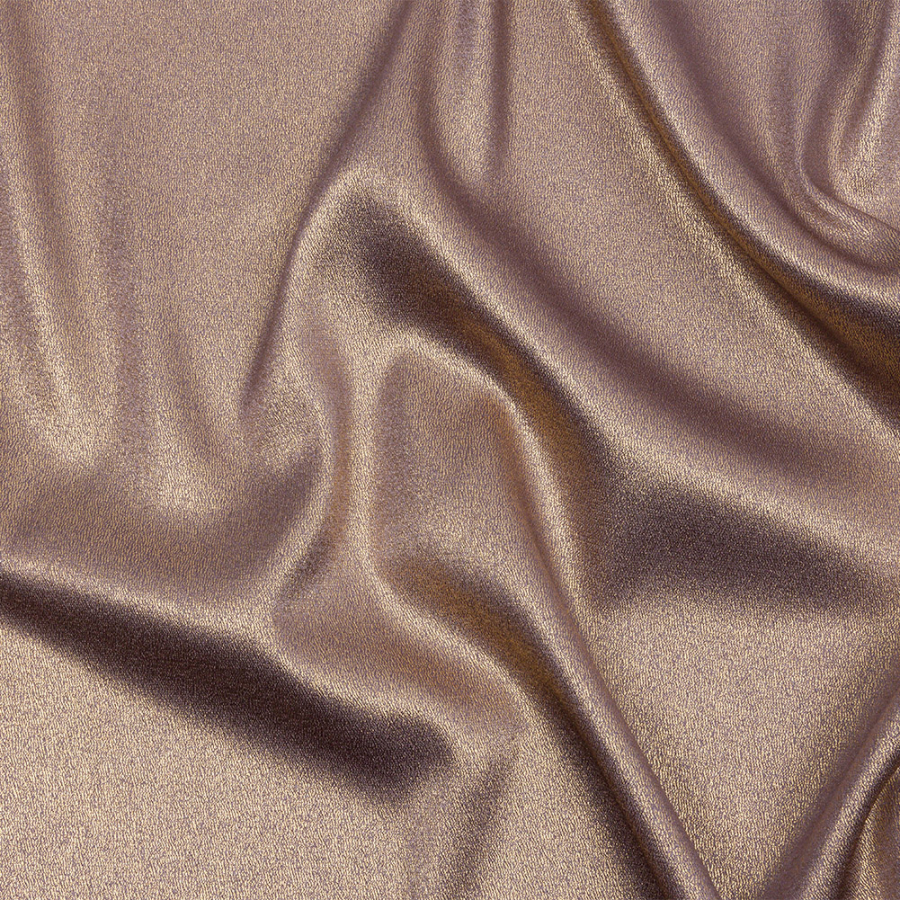 Devyn Purplish Gray and Gold Foiled Stretch Polyester Crepe | Mood Fabrics