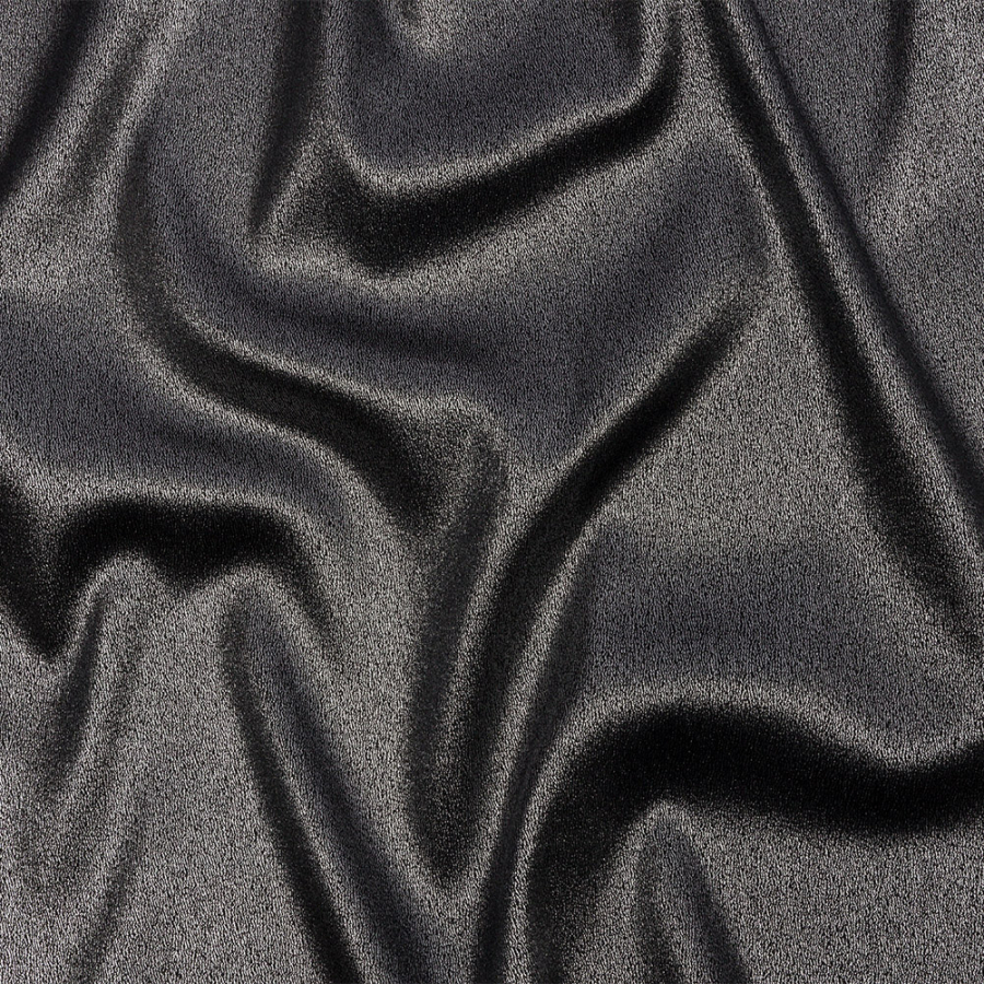 Devyn Black and Silver Foiled Stretch Polyester Crepe | Mood Fabrics