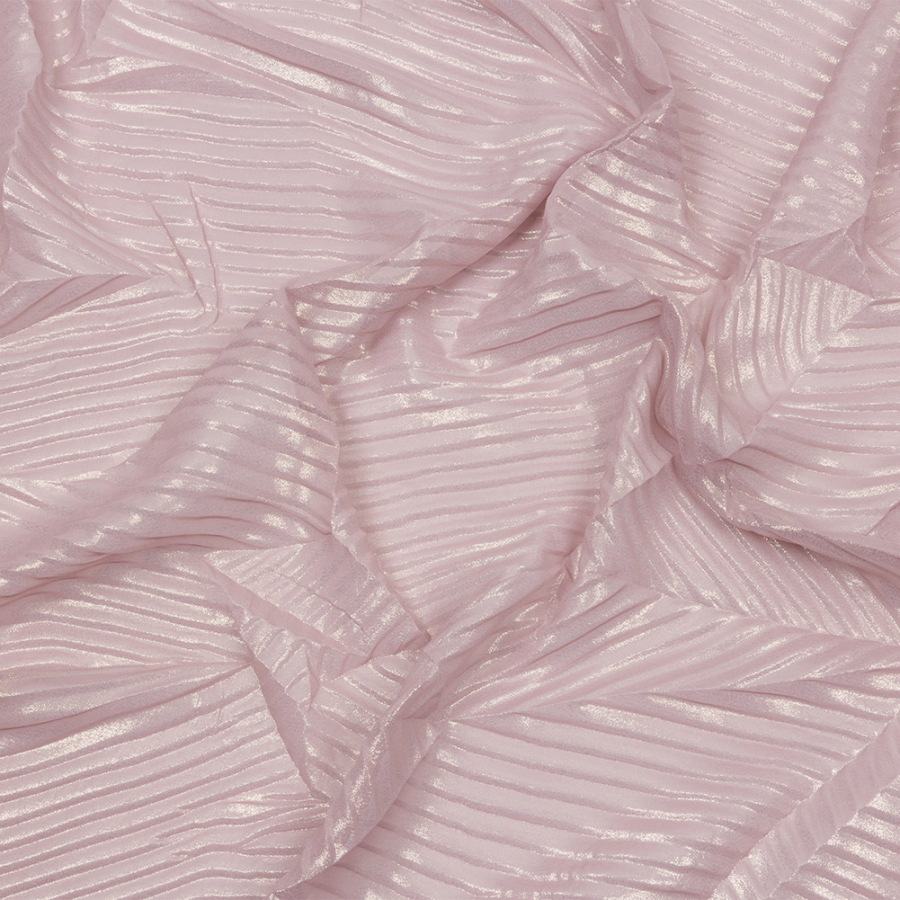 Melia Mauve Abstract Pleated Polyester Chiffon with Gold Foil | Mood Fabrics