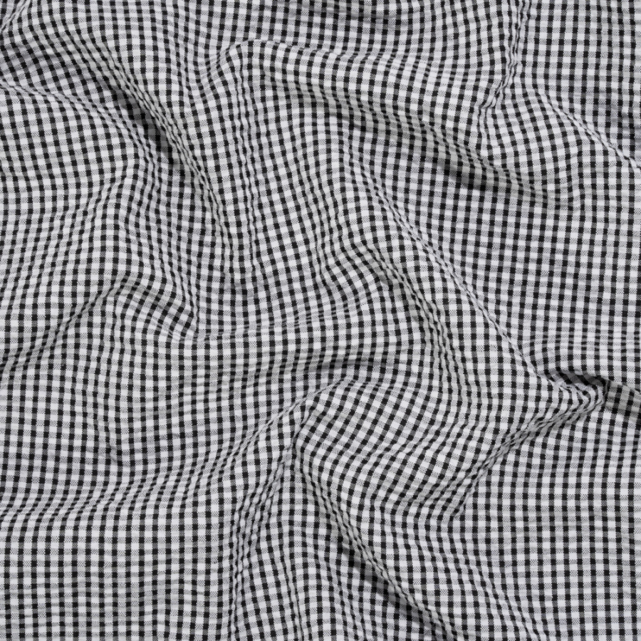 Wylie Black and White Checkered Polyester and Cotton Seersucker | Mood Fabrics