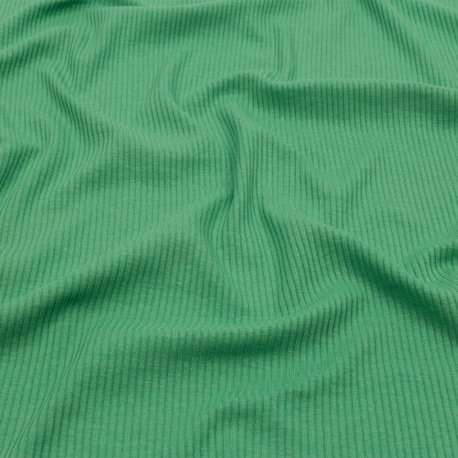 Grass Green Stretch Cotton and Modal 3x3 Rib Knit | Mood Fabrics