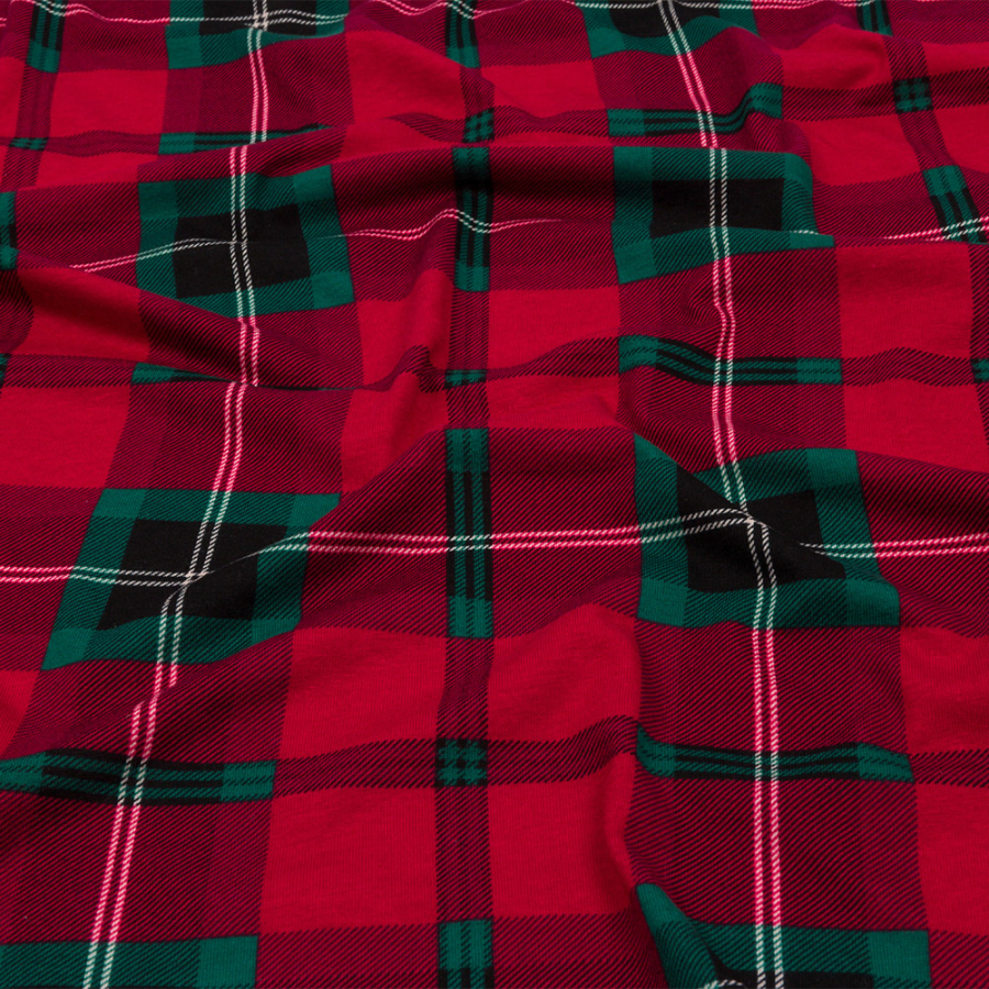 Red, Green and Black Plaid Cotton and Viscose Jersey | Mood Fabrics