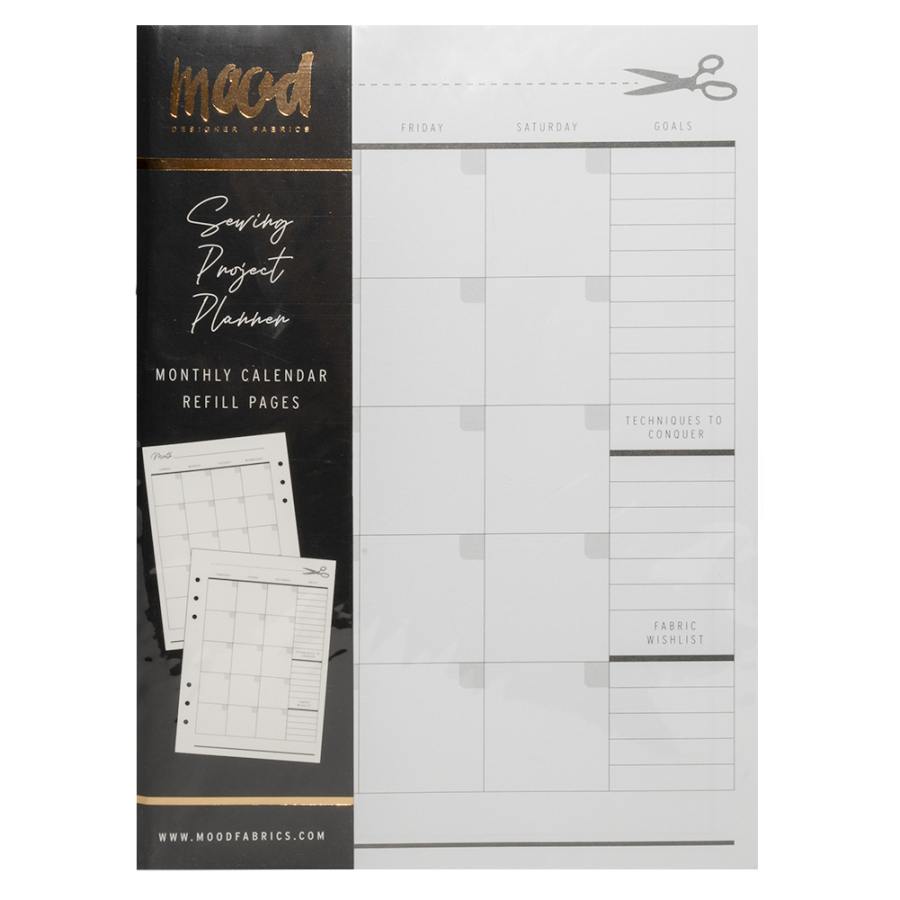 Mood Designer Sewing Planner Undated Monthly Calendar Refills - 5.82" x 8.26", A5, 12 Months | Mood Fabrics