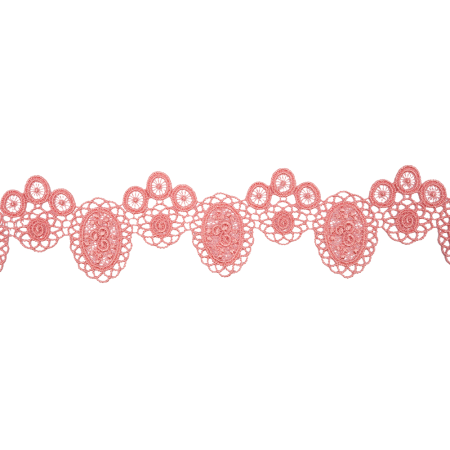 Salmon Pink Geometric Flowers and Medallions Venise Lace Trim - 2" | Mood Fabrics