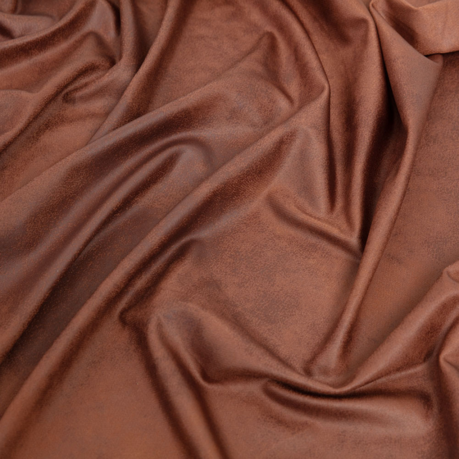 Vanessa Warm Brown Cloud Textured All Over Faux Leather Foil Stretch Polyester Knit | Mood Fabrics
