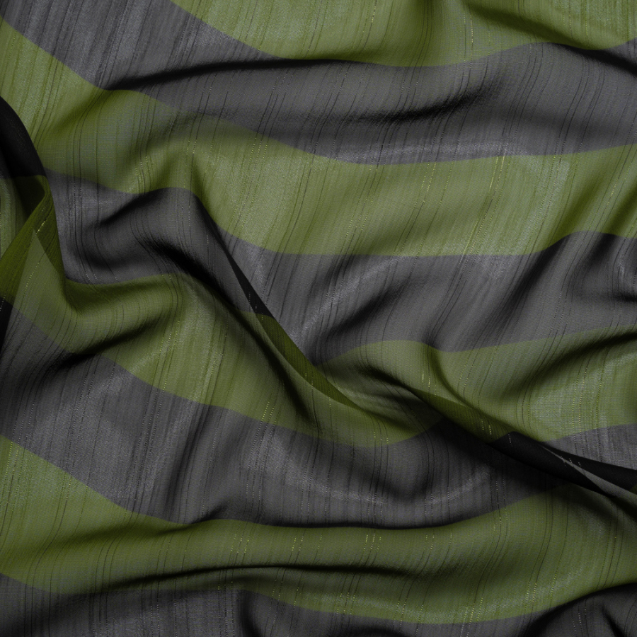 Mood Exclusive Green Delray Daze Metallic Pinstriped Polyester Chiffon | Mood Fabrics