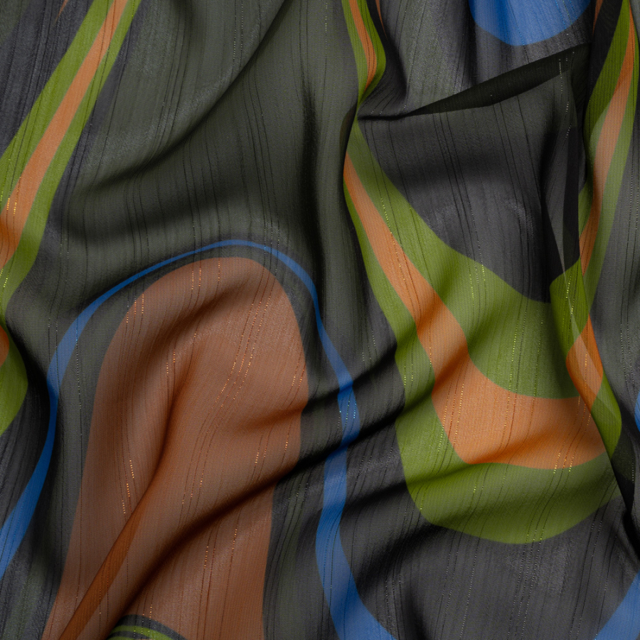 Mood Exclusive Brown Ebb and Flow Metallic Pinstriped Polyester Chiffon | Mood Fabrics