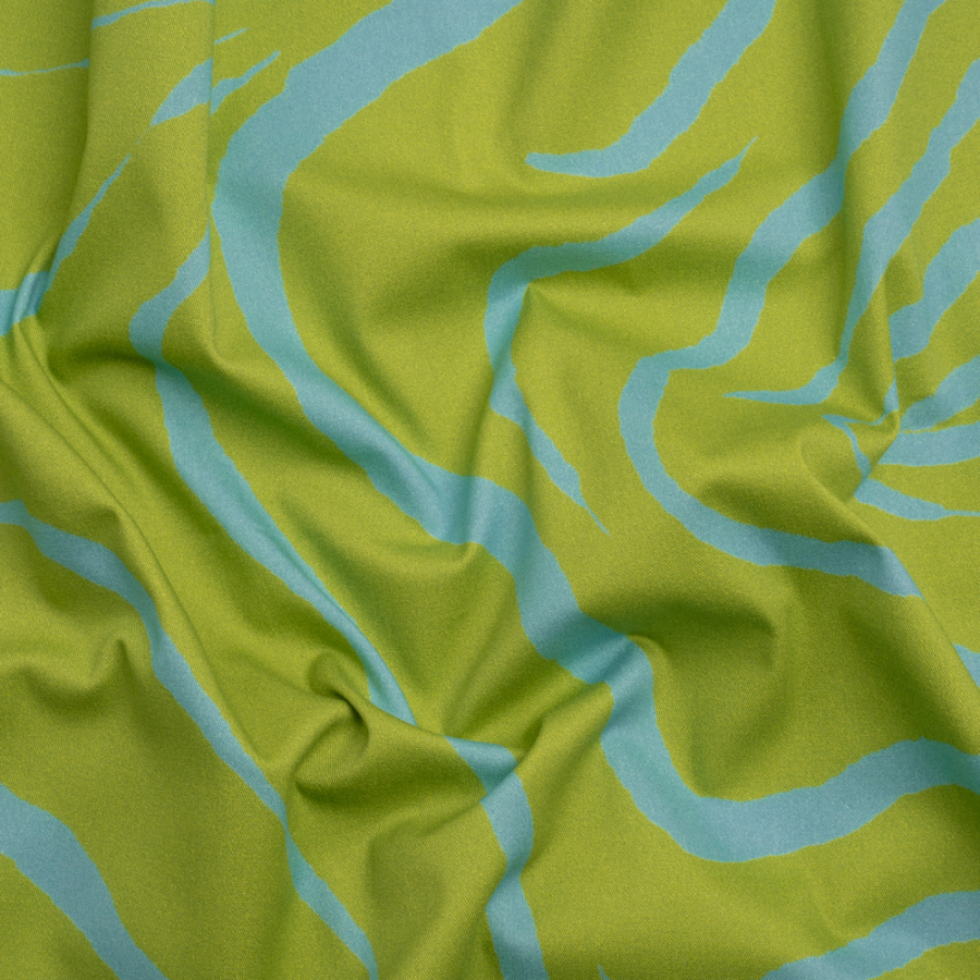 Mood Exclusive Green Funky Feline Stretch Brushed Cotton Twill | Mood Fabrics