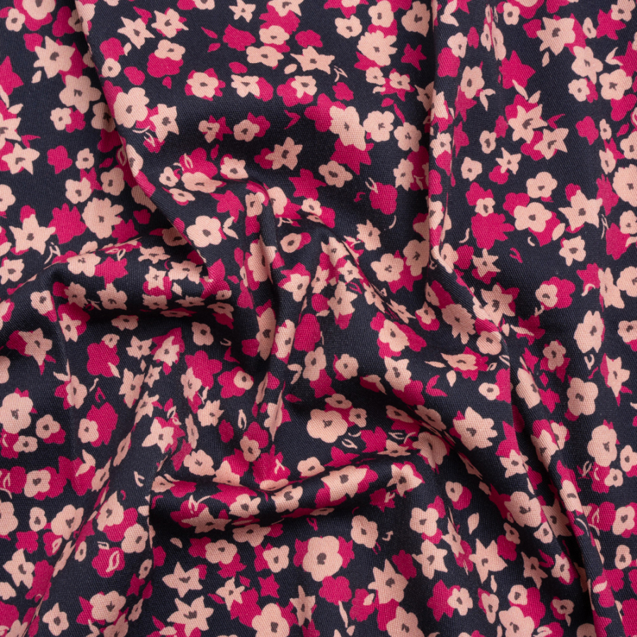 Mood Exclusive Navy Petals to Pick Stretch Cotton Twill | Mood Fabrics