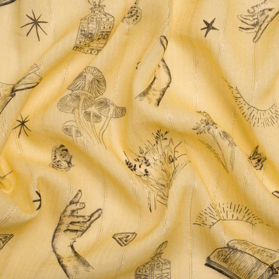 Mood Exclusive Yellow For Faustus Metallic Pinstriped Viscose Dobby | Mood Fabrics