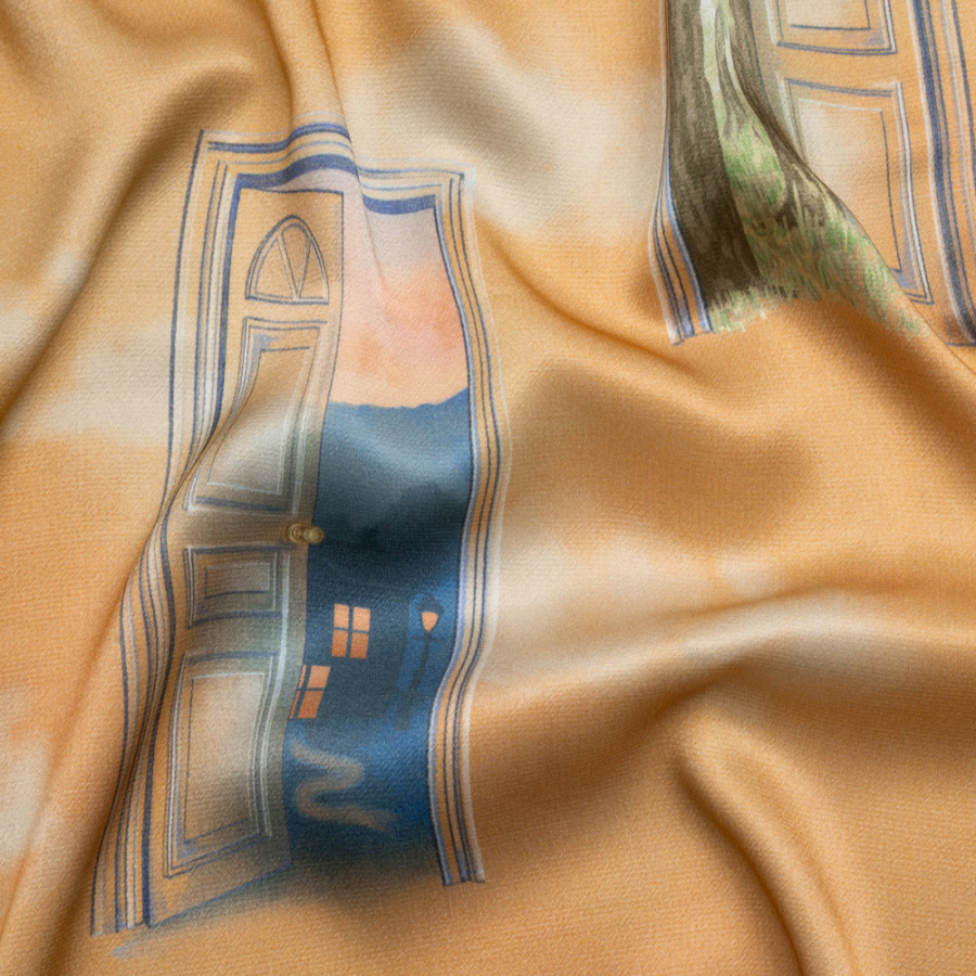 Mood Exclusive Orange Happily Howel Sustainable Viscose Fluid Satin | Mood Fabrics