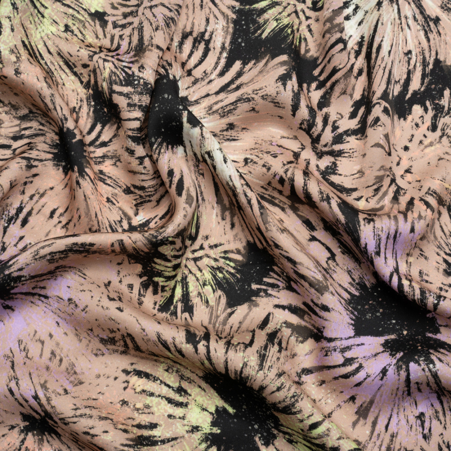 Mood Exclusive Taupe Bursting Gardens Viscose and Recycled Polyester Satin | Mood Fabrics