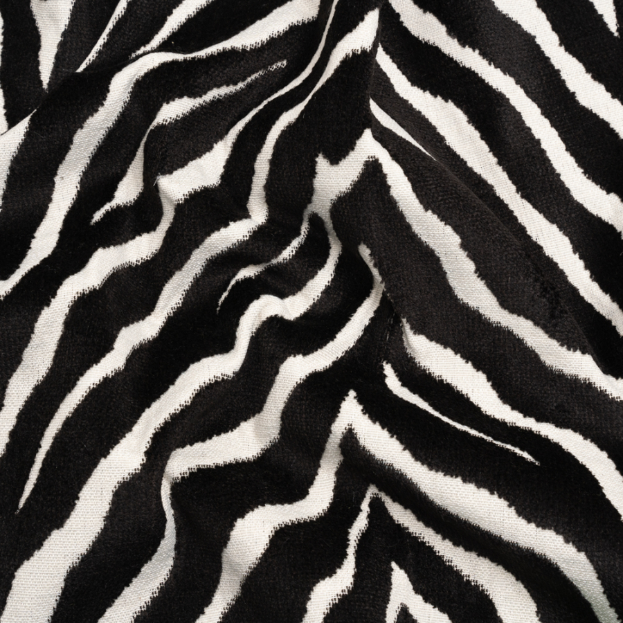 Black and Ivory Zebra Stripes Viscose and Polyester Chenille Upholstery Jacquard | Mood Fabrics