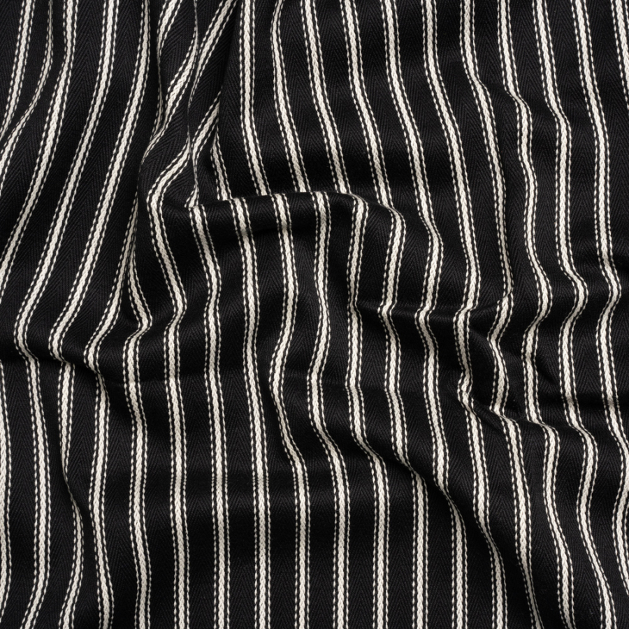 White on Black Ticking Stripes Cotton Herringbone Twill | Mood Fabrics