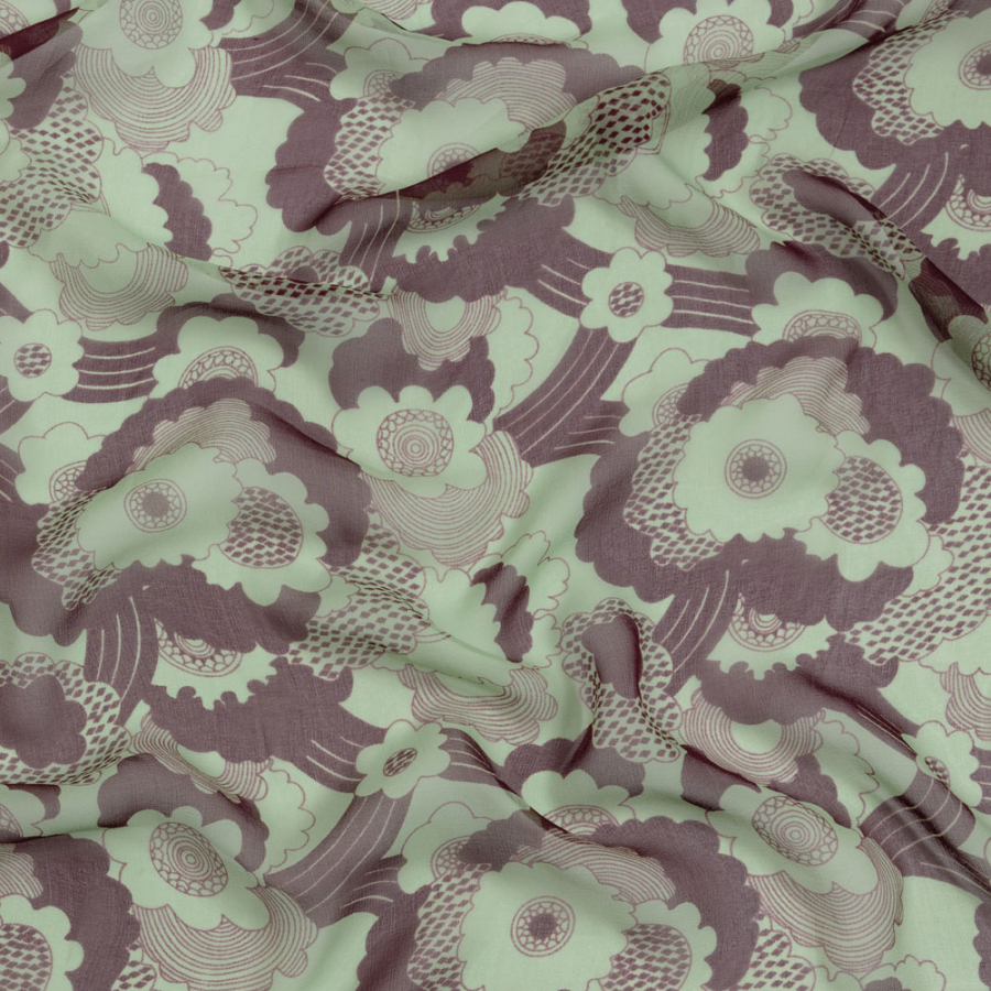 Chocolate and Mint Flowers in the Sky Silk Chiffon | Mood Fabrics