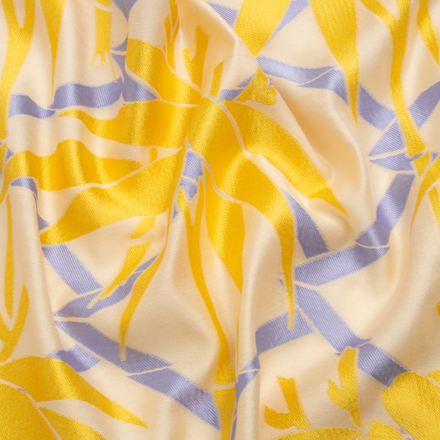 Yellow, Periwinkle and Beige Bamboo Lattice Lightweight Polyester and Viscose Luxury Brocade | Mood Fabrics