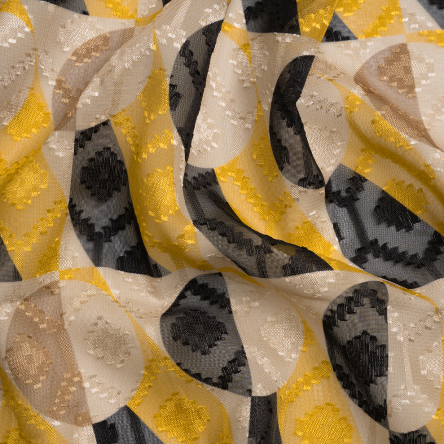 Mood Exclusive Yellow Floyd's Moon Geometric Burnout Polyester Woven | Mood Fabrics