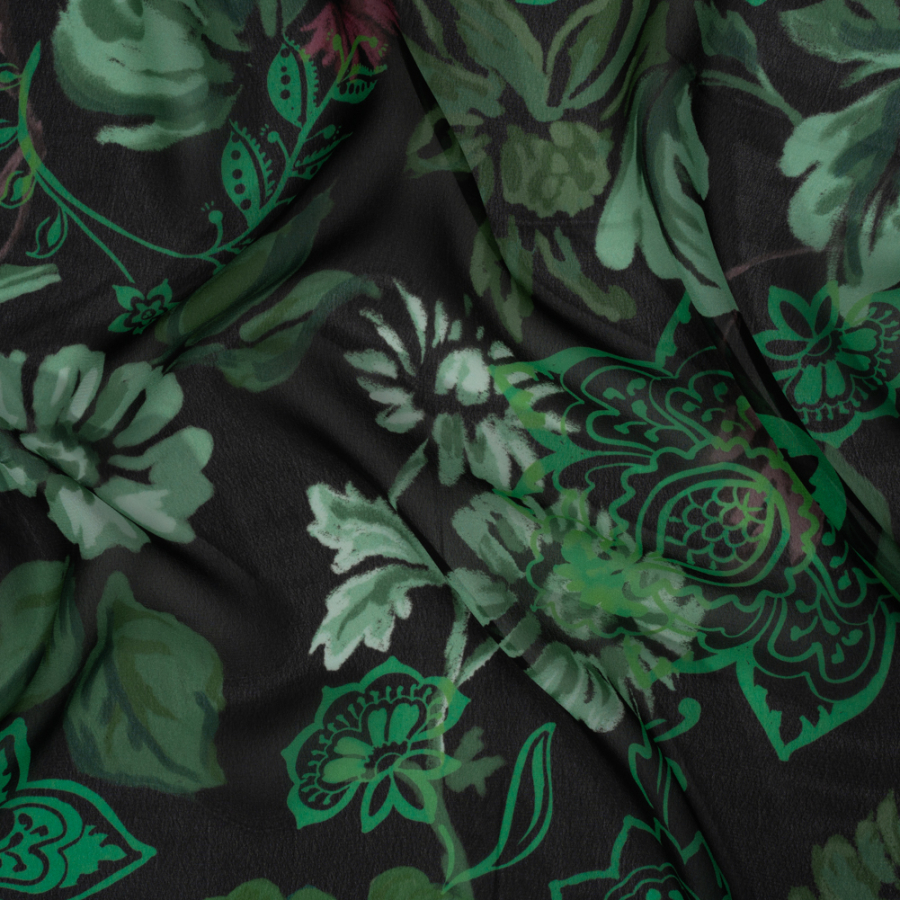 Mood Exclusive Green Ballroom Botanicals Viscose Chiffon | Mood Fabrics