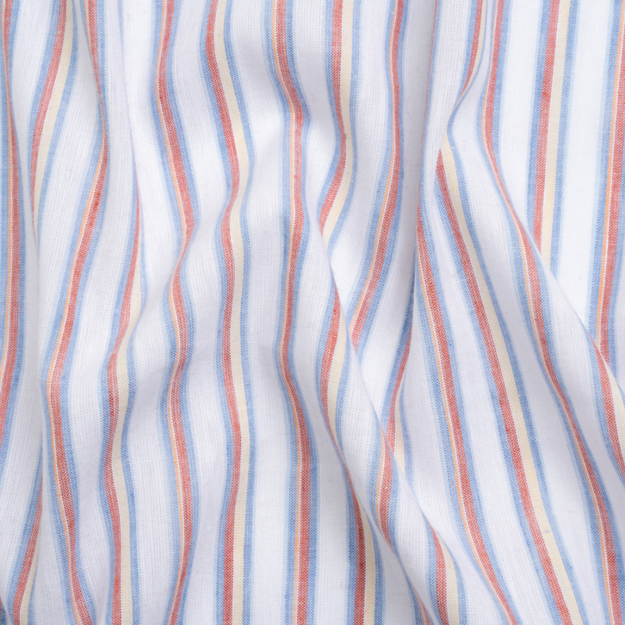 Baby Blue, Red and White Shadow Stripes Lightweight Linen Woven