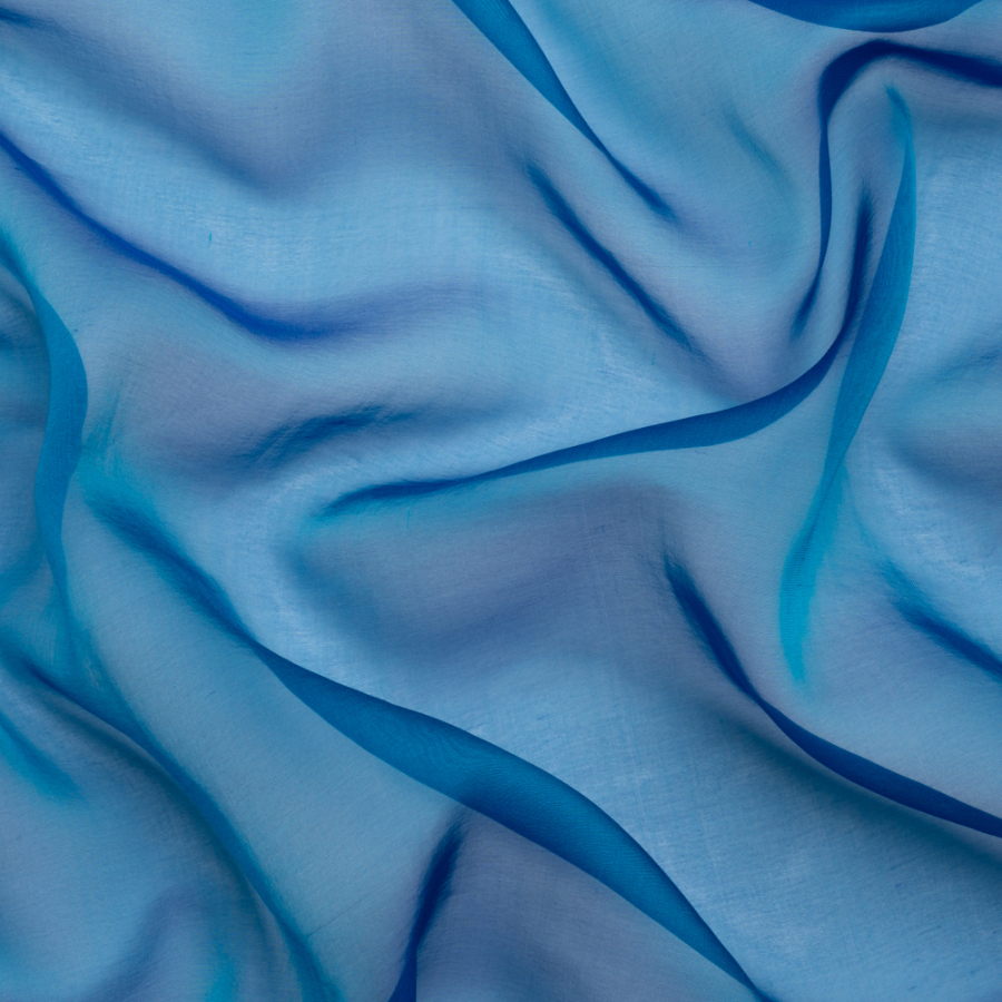 Adelaide Turquoise and Royal Blue Iridescent Chiffon-Like Silk Voile | Mood Fabrics